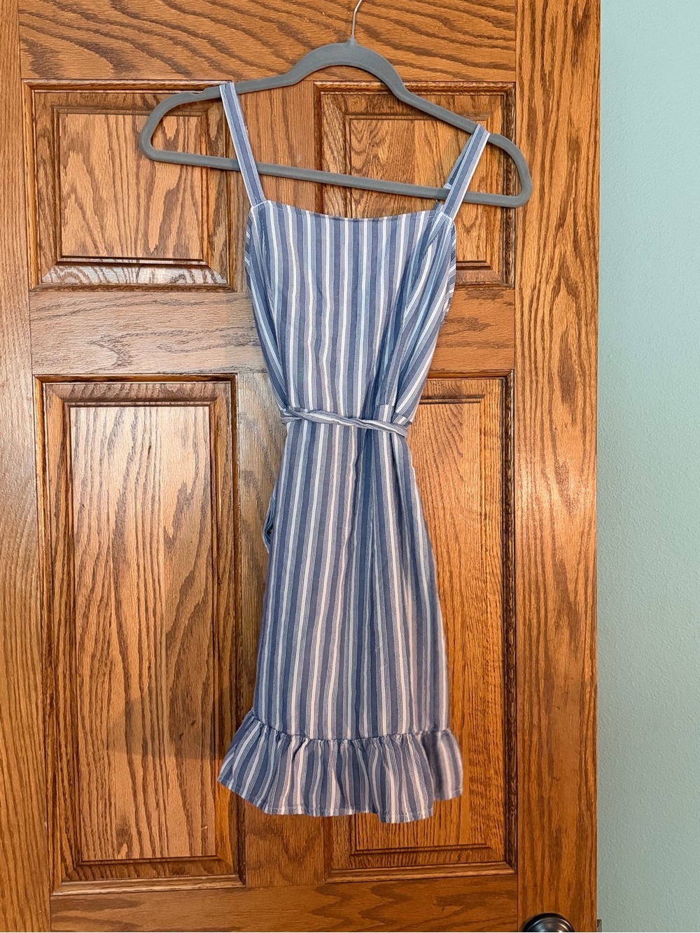 Hollister Blue and White Striped Ruffle-Hem Sundress